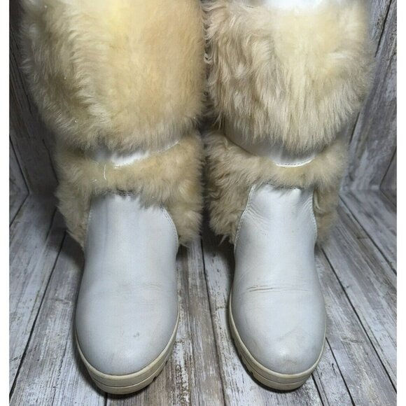 Vintage Pfister White Off Faux Fur Knee Boots size 6.5 - Picture 6 of 16